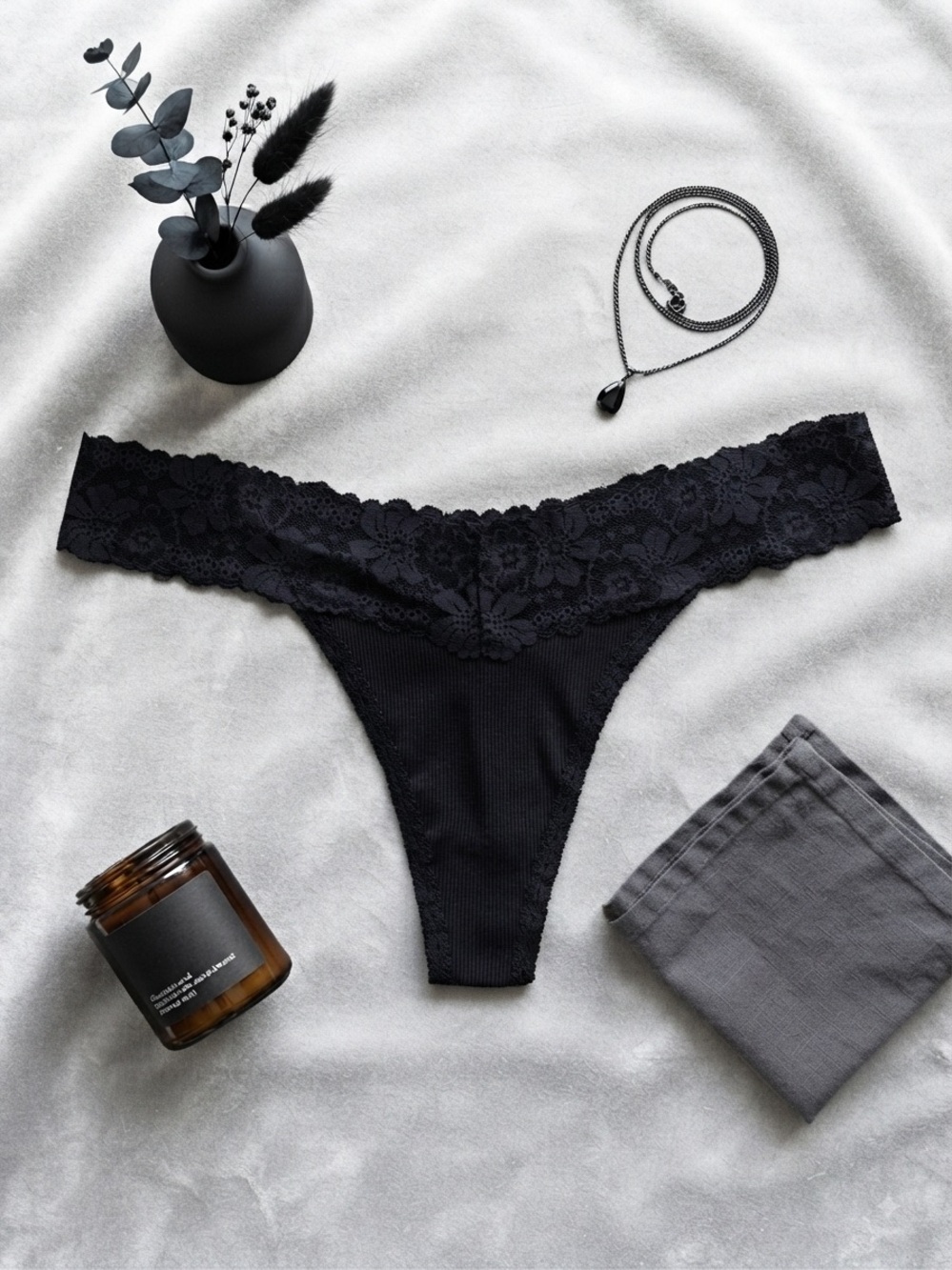 PINK Victoria's Secret Black Lace V-Waist Thong